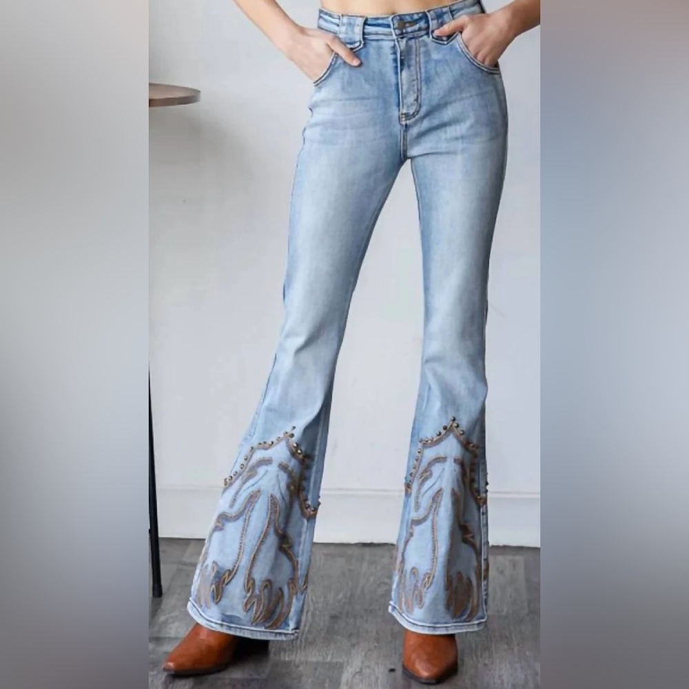 Oli & Hali Western Embroidered and Studded jeans